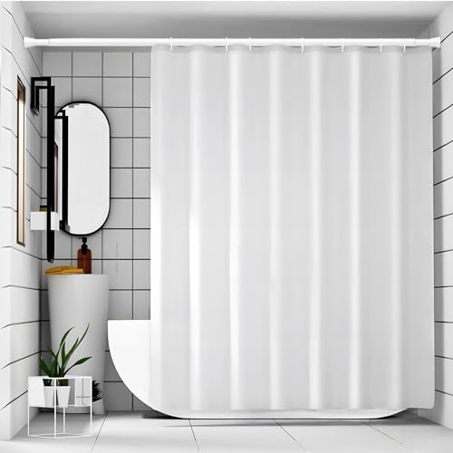 Image of Shower Curtain Rod 45 to 77 Inches White Shower Rod Tension Curtain Rod No Drilling Adjustable Curtain Rod Spring Tension Shower Rods for Bathroom,Windows,Kitchen