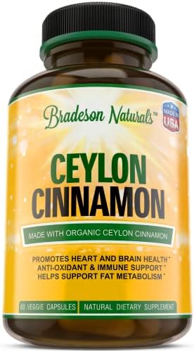 Organic Ceylon Cinnamon Supplement - 60 Capsules, 1200mg - Natural Antioxidant Dietary Supplement - Promotes Heart, Brain & Immune Health
