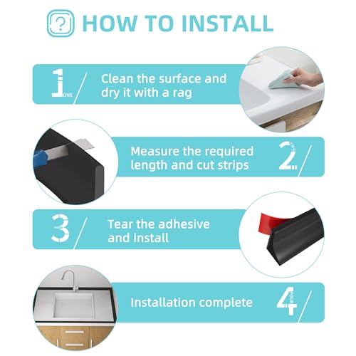 Image of Shower Threshold Water Dam,Walk in Shower Water Guard, Shower Dam Water Barrier Bathroom Sink Splash for Dry And Wet Separation Caulk Seal Strip Edge Trim (39Inch, Black)