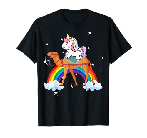 Unicorn Riding Camel Niños Niñas Hombres Mujeres Niños Rainbow Camel Camiseta