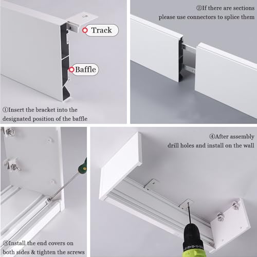 LTSRLL Integrated Curtain Box Track Blackout Heavy-duty Single Curtain Rail Sliding Curtain Pelmet With Rod Runners End Caps Bracket(White-a,230cm/7.5ft(2 * 115cm)) - Image 9