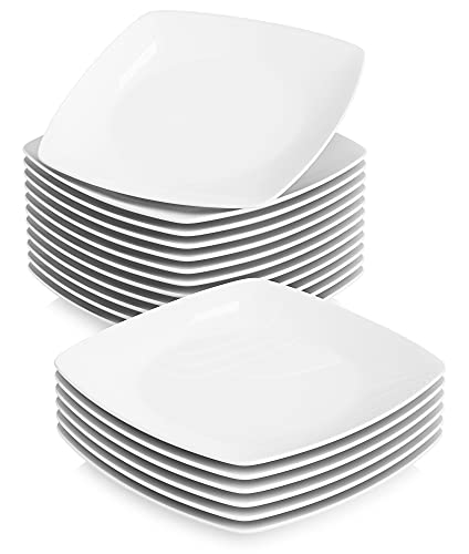 MALACASA Série JULIA Assiettes Plates pour 18 Personnes, Ø 23 cm, Assiettes Blanches en Porcelaine, Compatibles avec le lave-vaisselle et le micro-ondes,...