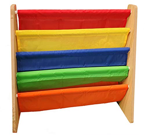 Hyfive Childrens Kids Bookcase Book Shelf Storage Shelves Rainbow Colour Fabric 4 Tier
