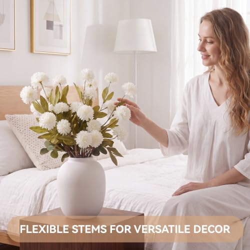 6 Stems Cream White Fake Mums Artificial Flowers  - image 4