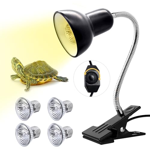 Lámpara para Tortuga, 2 × 25W + 2 × 50W Lampara Tortugas de Agua, E27 UVA + UVB Lámpara de Calor para Reptiles con Abrazadera Giratoria de 360°, Lámpara Tortugas para Reptiles, Anfibios, Tortugas