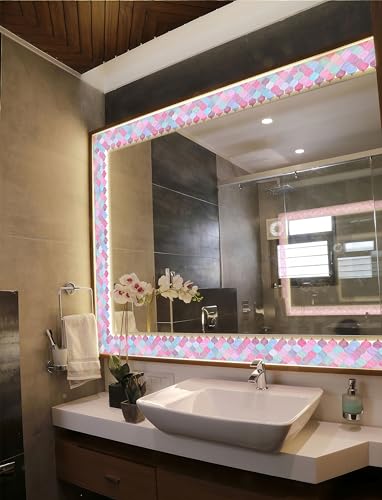Image of WallDesign Mosaic Lantern Pink Violet Shades - 4 in X 10 Feet Self-Adhesive Wallpaper Border Sticker for Kitchen Backsplash, Furniture, Wall, Cupboard, Staircase