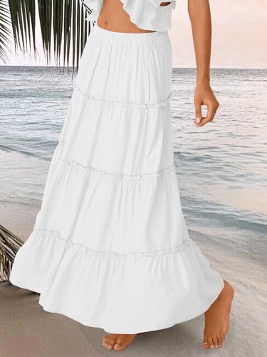 Trendy Queen Long Skirts for Women Boho Maxi Skirt Summer Swing Tiered A-Line Elastic High Waist Dress with Pockets Fashion3