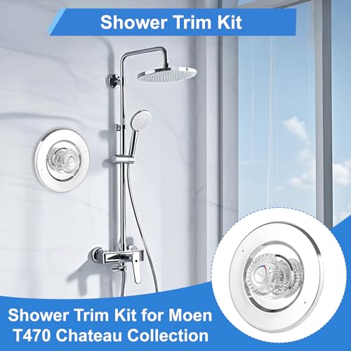 Image of Shower Trim Kit, Compatible with Moen T470 Chateau Shower Trim Kit, for Dual Seal Cartridge Trim Kit and Single Handle Tub /Shower Trim, Includes Escutcheon, Tubes, Shower Handle and Screws, Chrome