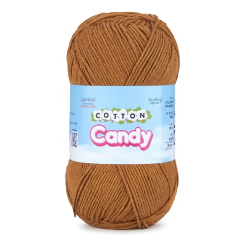 Image of Ganga Acrowools Cotton Candy Yarn - Soft Premium Cotton Blend Wool for Knitting & Crochet | Lightweight, Smooth Texture, Pastel Shades, 100gm Ball (CCY007 -Earth Brown)