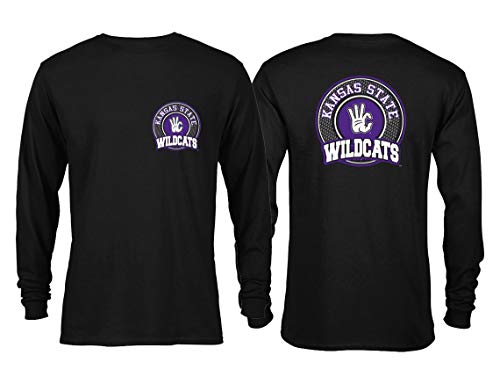 NCAA College Hand Sign Great Seal Long Sleeve T-Shirt (Kansas State Wildcats - Black Large)