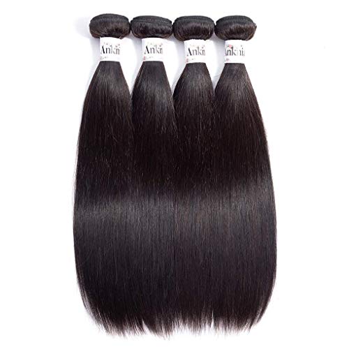 Anknia Brazilian Virgin Hair Straight 4 Bundles Deals 400 Gram 8A 100% Unprocessed Human Hair Extensions Natural Color Good Cheap Weave Mink Brazilian Straight Hair Bundles 10 12 14 16 Inches