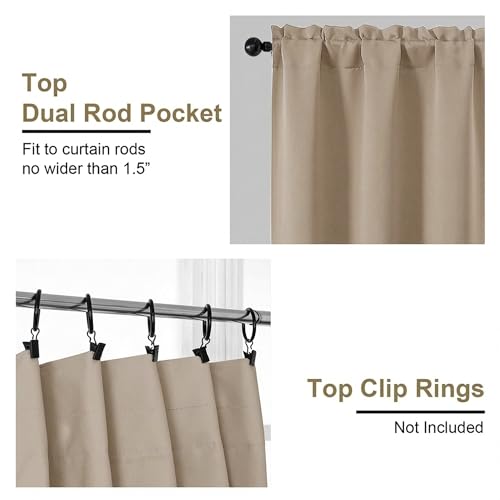 Image of Blackout Curtains for Small Window Treatment, Light Blocking Short Kitchen Window Curtains Over Sink, Dual Rod Pocket Half Window Tiers for Bathroom Basement, 2x40Wx36L, Biscotti Beige