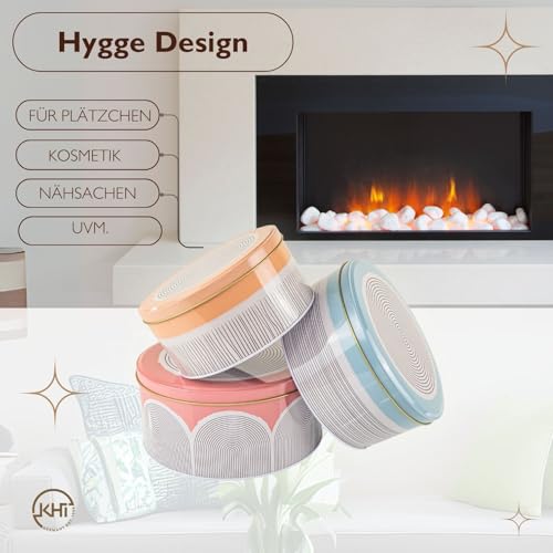 KHI GERMANY EST. 1998 Design Blechdosen 3er Set für Gebäck Aufbewahrung Boho-Style Kecksdose Gebäckdose Kosmetik Hygie (Boho)