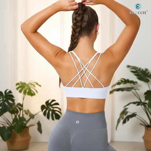 Image of Women's Cross Back Sport Bras, Seamless Padded Strappy High Support Yoga