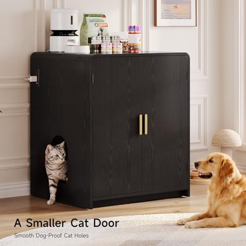 Image of ONBRILL 35 inch Cat Litter Box Enclosure for Self Cleaning Litter Box, Black
