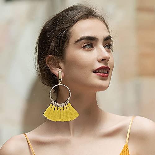 Udalyn 4 Pairs Tassel Earrings For Women Dangle Clip On Earrings Colorful Bohemian Tassel Earrings Statement Earrings Handmade Jewelry Gift Non Piercing Earrings For Sensitive Ears #TOP5