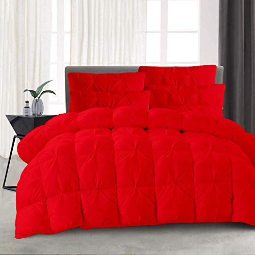 Down Alternative 1200 Series 5 Piece Red Pinch Pleated Bedding Comforter Set (Comforter + 4 Pillow Cases) 600 Gsm Egyptian Cotton Emperor King #TOP2