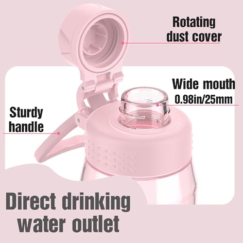 Image of 32oz Clear Water Bottle - BPA-Free Tritan Plastic, Fast Flow Spout Lid, Wide Mouth & Leakproof Design Hiking Water Bottle Suitable for Travel, Outdoors, Gym, Travel, Home, School（Pink）