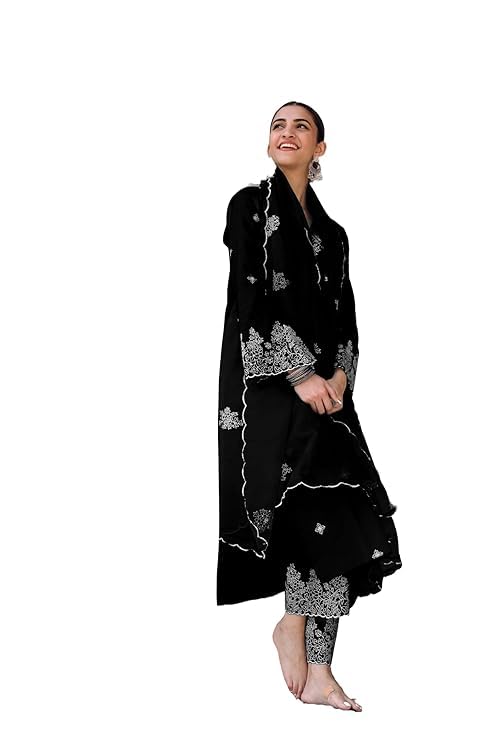 Womens Kurta Set Party Wear Viscose Silk Indian Style Embroidered Straight Kurta Pant with Dupatta