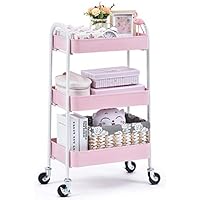 Otryad 3-Tier White Metal Rolling Cart, Utility Storage Organizer Kitchen Trolley For Bathroom, Laundry Room, Office