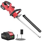 Cortasetos Bateria 21V, Cortasetos Eléctrico con 4.0Ah Bateria, 180° Ajustable Podadora, 51 cm Longitud Hoja, 16 mm Espacio Entre Dientes, Cubierta Cuchillas para Setos, Ramas, Arbustos, Ramitas