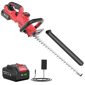 Heckenschere Akku 21V, Heckenschere Elektrisch mit 4.0Ah Akku, 180° Verstellbare Heckenschere, 51 cm Klingenlänge, 16 mm Zahnabstand, Klingenabdeckung für Hecken, Äste, Sträucher, Zweige
