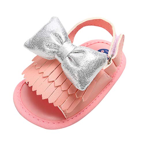ManxiVoo Infant Baby Girls Sandals Bowknots Summer Shoes Soft Sole T-Strap Toddler First Walker Crib Shoes (US:4, D)