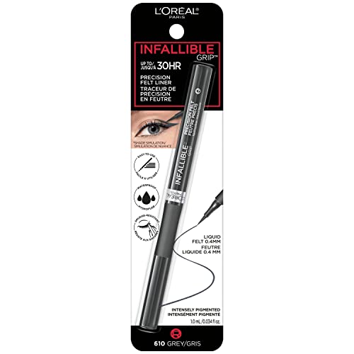 L’oréal Paris Cosmetics Makeup Infallible Grip Precision Felt Eyeliner, Smudge Resistant, Long Lasting Waterproof Eyeliner, Grey, Grey, 0.03 Fl Oz #TOP1