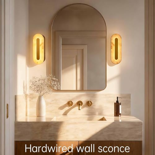 YMDHFS Alabaster Wall Sconces Oval Marble Wall Sconce with Gold Base - image 4