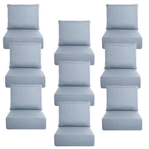 Image of Luxury 6 inch Thick Outdoor Cushion Set 9 - 24x24 Patio Furniture Cushions with 28D High-Density Foam, Water-Resistant & Fade-Resistant Fabric, Removable Covers for Patio Furniture Sofa Couch -Baby Blue