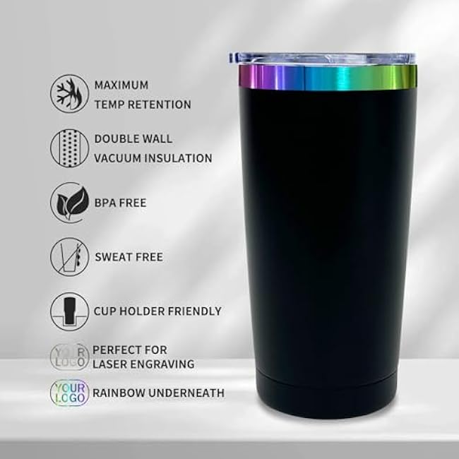20 oz Tumbler with Lid and Straw Double Wall Vacuum Insulated Travel Coffee Mug Powder Coated Cup for Hot and Iced Drinks (Black,1 pack)