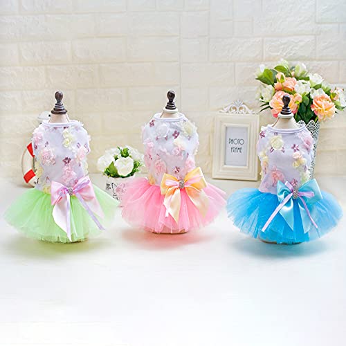 Yaodhaod Dog Princess Dress, Dog Wedding Dress Tutu Skirt Summer Mesh Flower And Sequin Dot Lace Bow Dress Birthday Party Costume For Small Dog Girl (Small, Blue) #TOP5