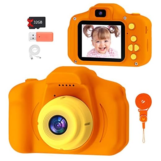 Kids Camera for Boys Girls - 2 Inch IPS Children Camera for Kids 1080P Video Camcorder Toddler Camera Birthday Gifts for 3 4 5 6 7 8 9 Year Old Girls Boys with SD Card (Orange)
