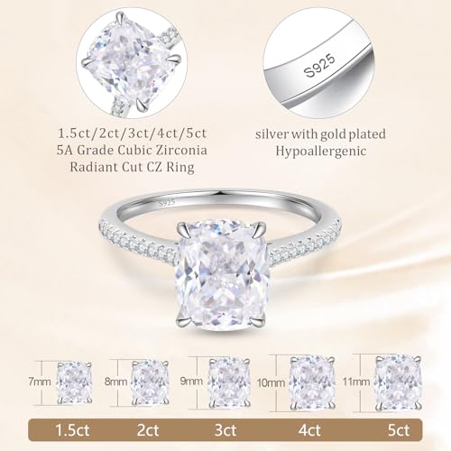 CZ Engagement Rings for Women,Women's Round/Pear/Oval/Cushion/Radiant Cut 925 Sterling Silver Solitaire Wedding Bands Engagement Promise Rings with 18K White Gold Plated 1.5/2/3/4/5CT2