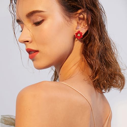GPASTG Bohemian Tiny Daisy Flower Dangle Drop Earrings Boho Matte Painted Metal Floral Stud Earring For Women Lover and Friends3