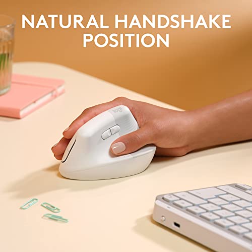 Logitech Lift for Mac Wireless Vertical Ergonomic Mouse, Bluetooth, Quiet Clicks, Silent Smartwheel, 4 Customizable Buttons, for macOS/iPadOS/MacBook Pro/MacBook Air/iMac/iPad - Off White by Logitech - Image 3