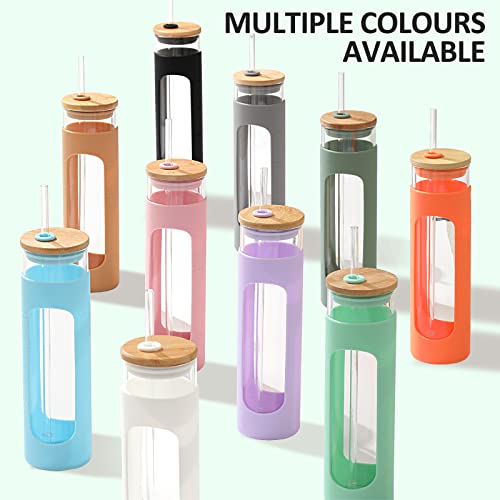 Kodrine 28Oz Glass Water Bottles With Straw And Bamboo Lid, Wide Mouth Water Tumbler With Time Marker,Straw Silicone Protective Sleeve Bpa Free-Olive #TOP5