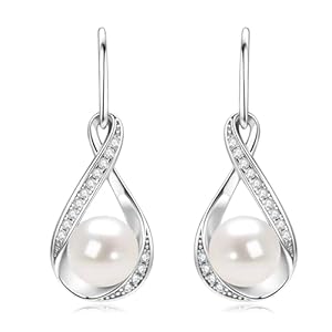 Freshwater Pearl Drop Earrings for Women, Sterling Silver Pearl Dangle Earrings Wedding Jewelry Gift for Bride Bridesmaid