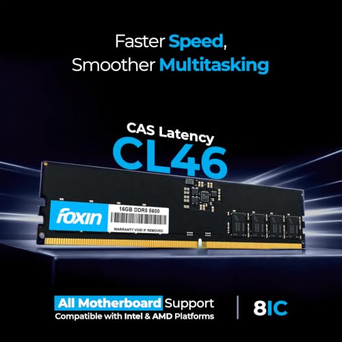 Image of Foxin 16GB DDR5 Desktop RAM 5600MHz | UDIMM - 1.1V Low Voltage | 288-PIN Pin, Intel & AMD Compatible | High-Speed PC Memory Upgrade | 5 Years Warranty