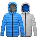 GGleaf Boys' Hooded Lightweight Water Resistant Puffer Jacket Winter Coat Blue and Grey 6-7