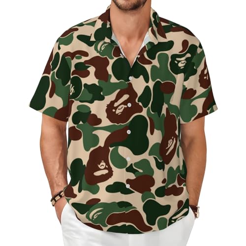 Chemise à manches courtes pour homme motif camouflage vert aux finitions soignées