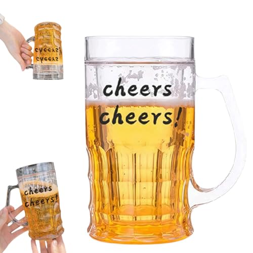 Fake Beer Glasses,400ml Double Layer Funny Beer Stein,Fake Double Beer Mugs with Handles Mezzanine,Large Capacity Funny Prank Drinking Cup,Realistic Prank Cup for Bars Beverages,Prank and Parties