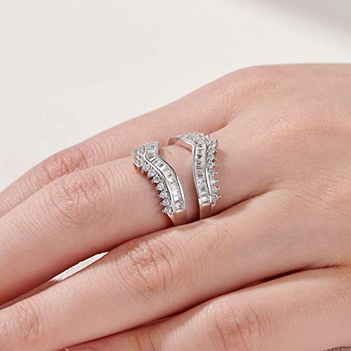 Newshe Jewellery Curved Bridal Ring Enhancer Guard for Women AAAAA Cz Engagement Rings White Gold 925 Sterling Silver Size 5-104