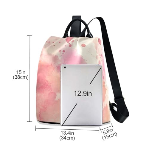 KLL Watercolor Abstract Splash-ink Peach Fashion backpacks for college Anti-theft backpack for women work for Daily College Shopping with Pom-pom keychain3