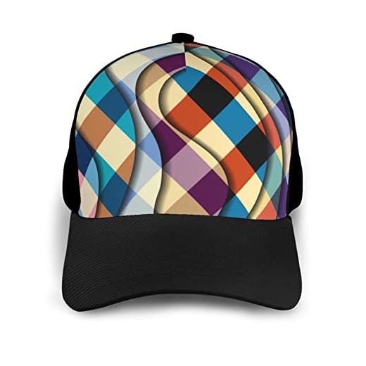 Karierte Form Design Muster Baseball Cap Hut Polyester Twill Stoff Outdoor Verstellbare Kappe für Männer Frauen Teenager Schwarz