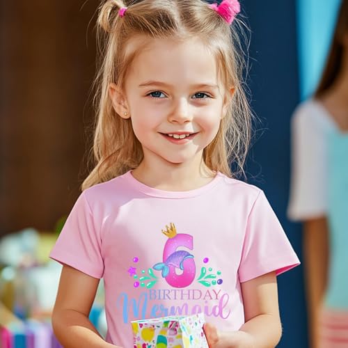 Image of Girls Birthday Shirt 2nd 3rd 4th 5th 6th Girls B-Day Outfits Mermaid Theme Cotton Short Sleeve Tee Tops