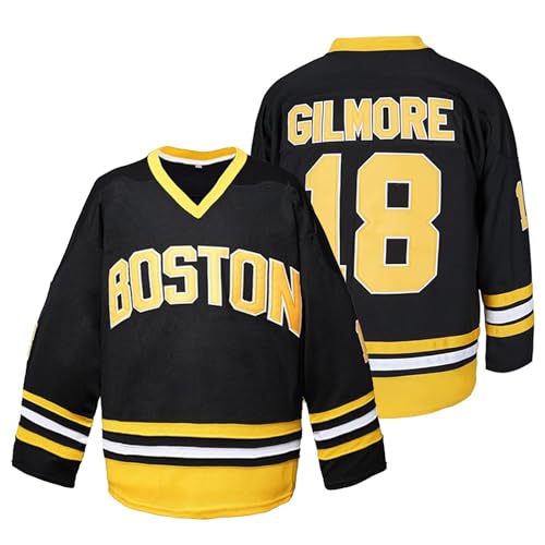 Mens #18 Hockey Jersey Boston Costume 90s Sports Movie Stitched Ice Hockey Jersey Black Large