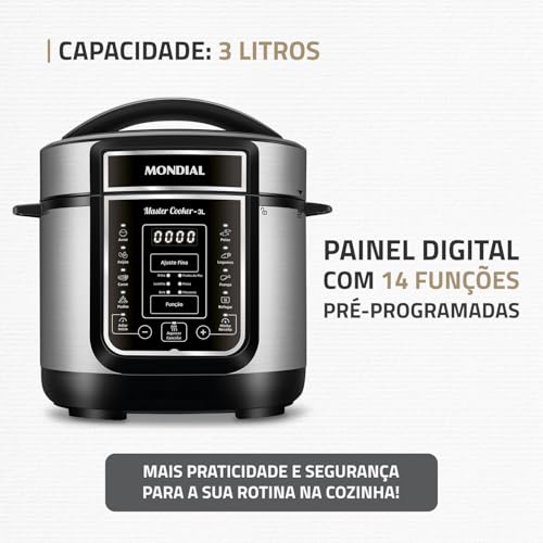 Panela de Pressão Elétrica Mondial, Master Cooker - 3L, 220V, Preto, 700W - PE-40