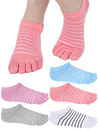 COUVER Men's 5 Finger Ankle Toe Socks - Striped Athletic Socks (1 Pair)