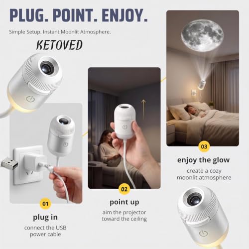 Image of Galaxy Star Projector Night Lamp | 2-in-1 Starry Sky Projector & LED Night Light | USB Portable Moon Projection Lamp for Bedroom, Kids Room & Home Decor (Fullmoon 2)